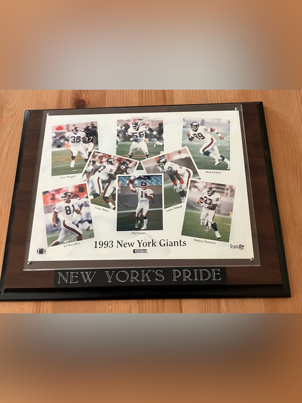 1993 New York Giants Team Photo Plaque Wood w/Plexiglass Gold Engraving